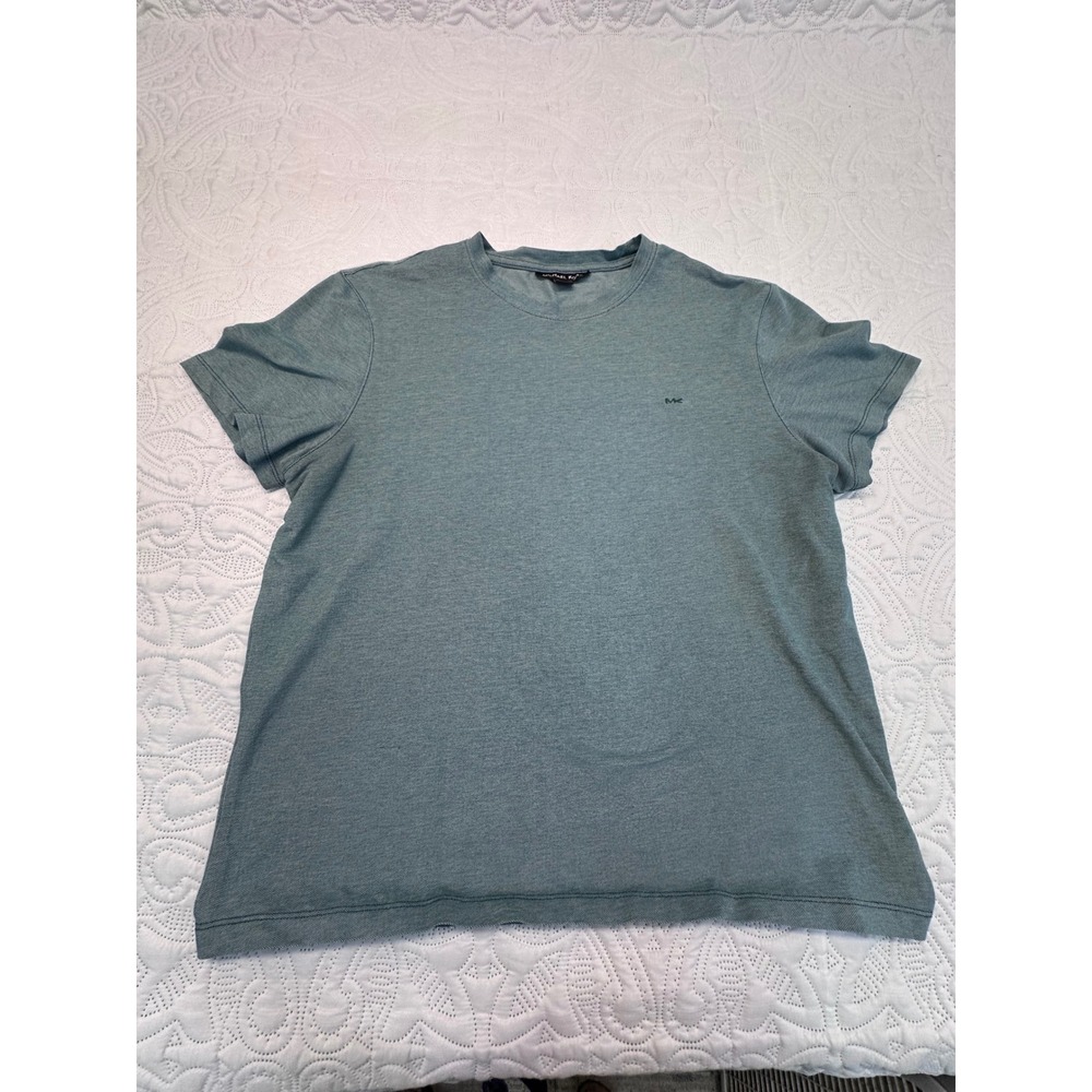 Michael Kors Mens Short Sleeve Crew Neck T-Shirt Teal Heathered Logo Size L
